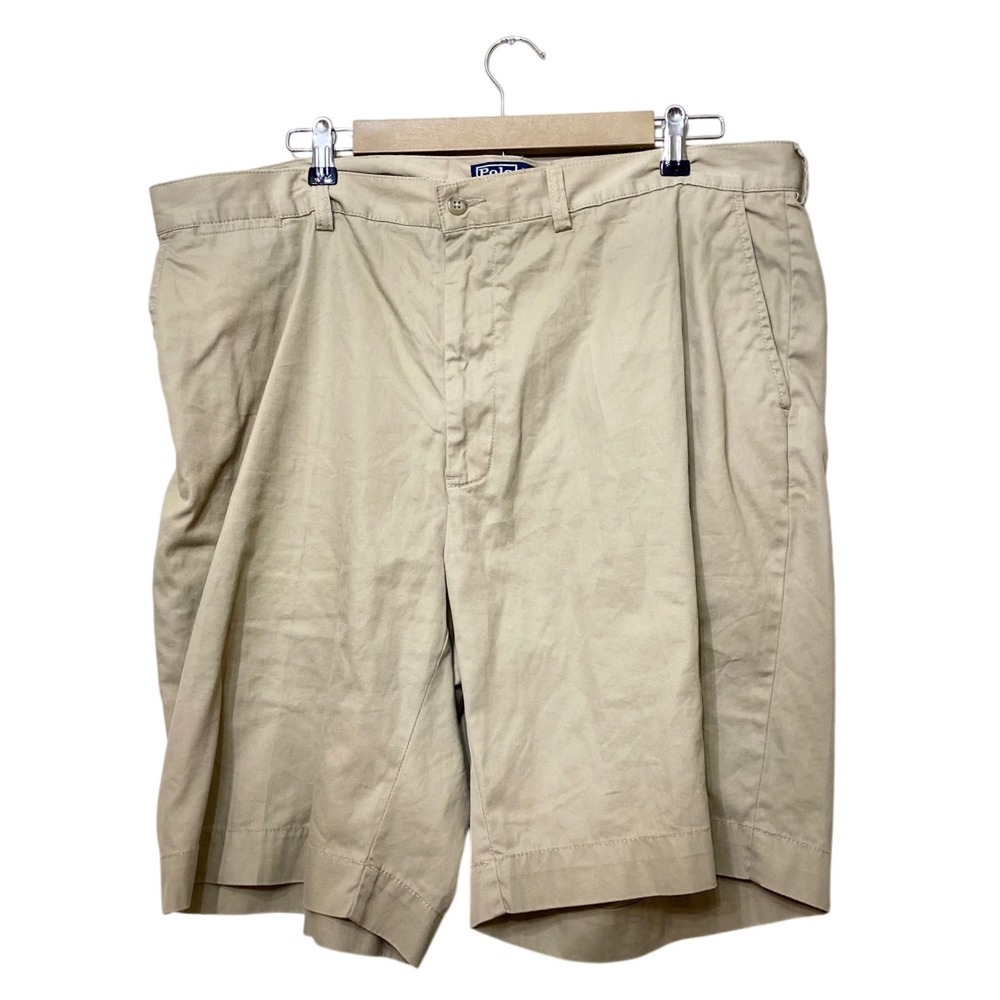 Polo Ralph Lauren Mens Khaki Chino Shorts Tan Cotton Flat Front Size 40